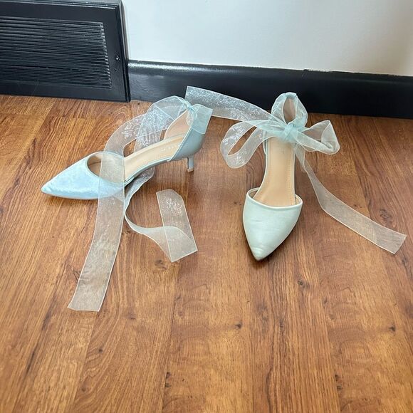 Shoes - Baby blue Kailee P kitten heels with tulle tie